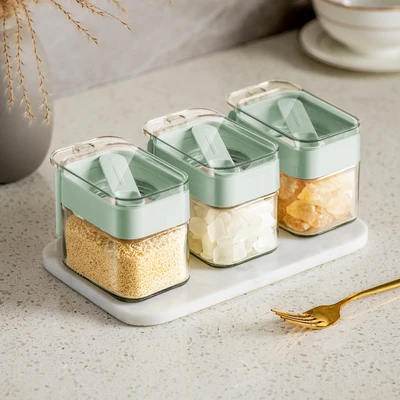 Gambar Informa Pau Tempat Bumbu Dapur Kaca Set 3 Pcs - Hijau
