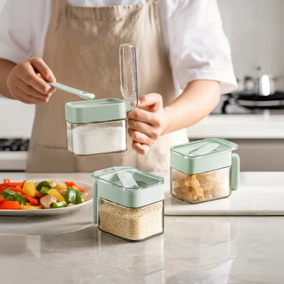 Gambar Informa Pau Tempat Bumbu Dapur Kaca Set 3 Pcs - Hijau