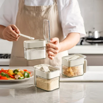 Gambar Informa Pau Tempat Bumbu Dapur Kaca Set 3 Pcs - Putih
