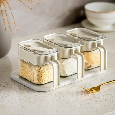 Gambar Informa Pau Tempat Bumbu Dapur Kaca Set 3 Pcs - Putih