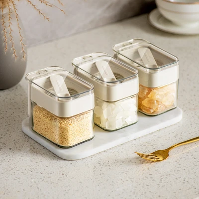Gambar Informa Pau Tempat Bumbu Dapur Kaca Set 3 Pcs - Putih
