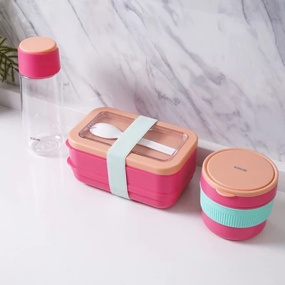 Gambar Kris Baggie Set Kotak Makan Dengan Botol Minum Plastik - Pink