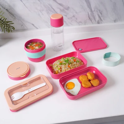 Gambar Kris Baggie Set Kotak Makan Dengan Botol Minum Plastik - Pink