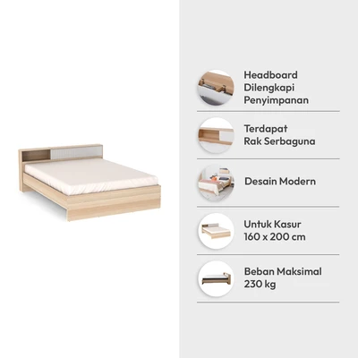 Gambar Informa 160x200 cm Prim Tempat Tidur - Cokelat Oak / Putih