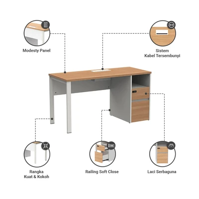 Gambar Sieben Meja Kantor 120 VA - Cokelat/Putih