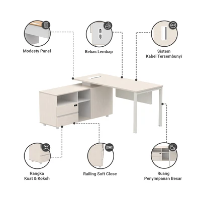 Gambar Sieben Meja Kantor Left 160 cm - Putih Ivory