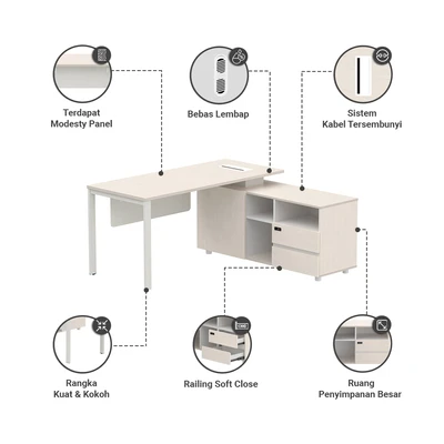 Gambar Sieben Meja Kantor Right 160 IW - Putih Ivory