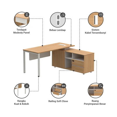 Gambar Sieben 160 Cm Meja Kantor Right - Cokelat