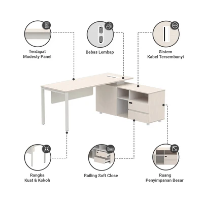 Gambar Sieben Meja Kantor Right 180 cm - Putih Ivory