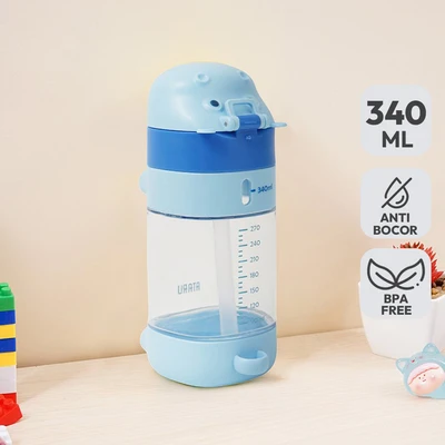Gambar Ataru Botol Minum Anak Tritan Dengan Strap Hippo 340 ml - Biru