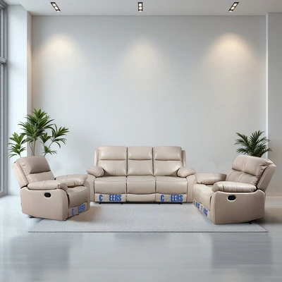 Gambar Cheers Mario Set Sofa Recliner Kulit - Cokelat Latte