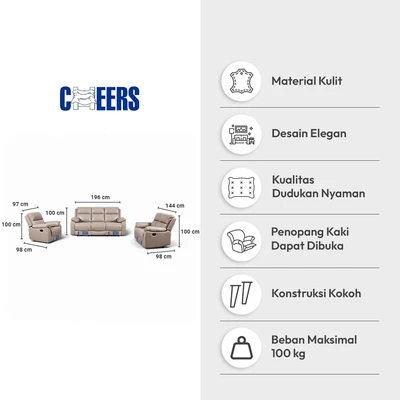 Gambar Cheers Mario Set Sofa Recliner Kulit - Cokelat Latte