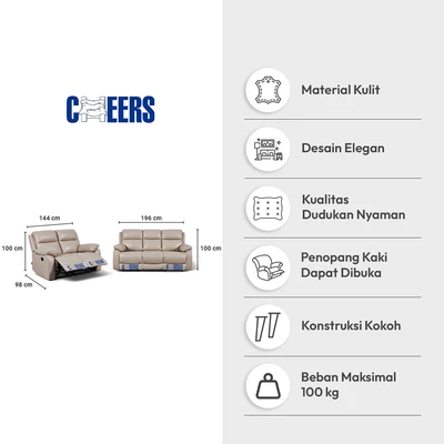Gambar Cheers Mario Set Sofa Recliner Kulit 2 & 3 Seater - Cokelat Latte