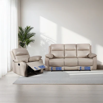 Gambar Cheers Mario Set Sofa Recliner Kulit 1 & 3 Seater - Cokelat Latte