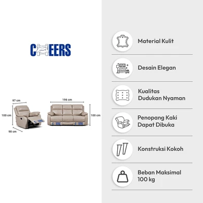 Gambar Cheers Mario Set Sofa Recliner Kulit 1 & 3 Seater - Cokelat Latte