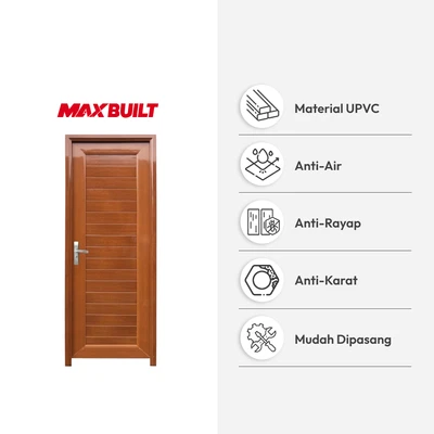 Gambar Maxbuilt Pintu Kamar Mandi UPVC Left 198x70x7 cm - Cokelat Wood