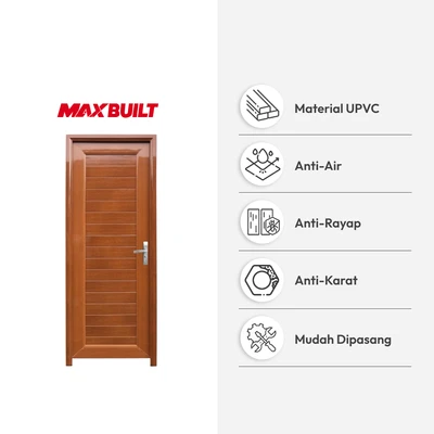 Gambar Maxbuilt 198x70x7 cm Pintu Kamar Mandi UPVC Right - Cokelat Wood
