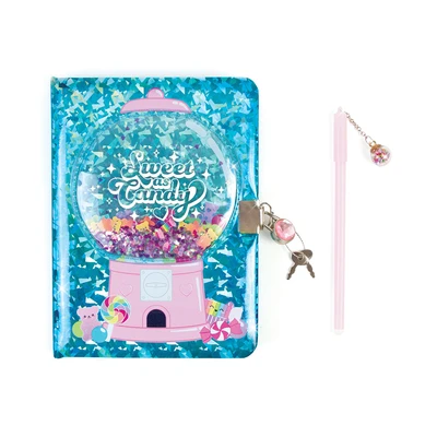 Gambar Make It Real Set Bubble Gum Glitter Lock Journal & Pulpen