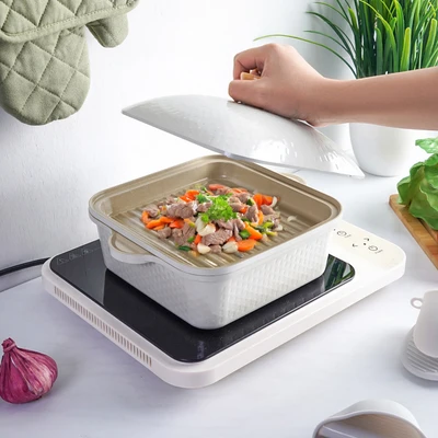 Gambar Kris Nemona Air Wajan Panggang & Hot Pot 2 In 1 Non-Stick Ceramic Coating - Putih