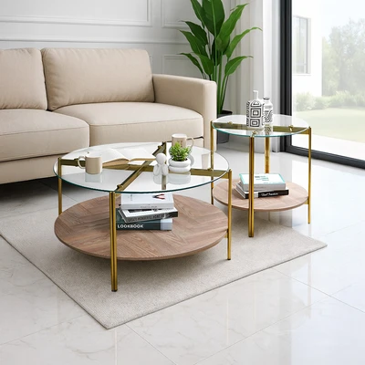 Gambar Informa Vega Meja Tamu Dan Meja Sisi Round Set 2 pcs - Cokelat Walnut