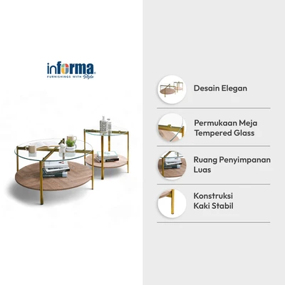Gambar Informa Vega Meja Tamu Dan Meja Sisi Round Set 2 pcs - Cokelat Walnut