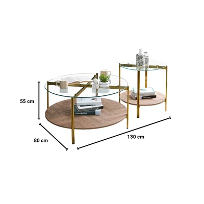 Gambar Informa Vega Meja Tamu Dan Meja Sisi Round Set 2 pcs - Cokelat Walnut