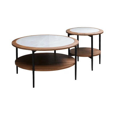 Gambar Informa Victory Meja Tamu Dan Meja Sisi Round Set 2 pcs - Cokelat Walnut