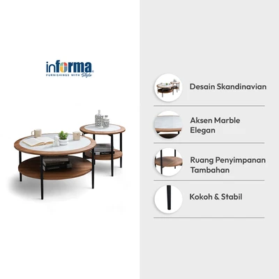 Gambar Informa Victory Meja Tamu Dan Meja Sisi Round Set 2 pcs - Cokelat Walnut