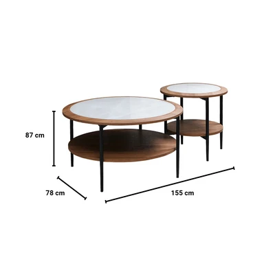 Gambar Informa Victory Meja Tamu Dan Meja Sisi Round Set 2 pcs - Cokelat Walnut