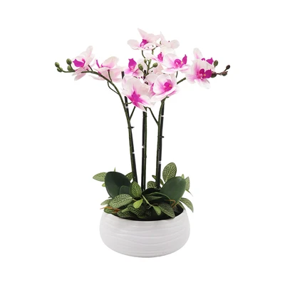 Gambar Arthome Bunga Artifisial Orchid 3 Tangkai Dengan Pot 40.6x40.6x53.3 cm - Pink/Krem