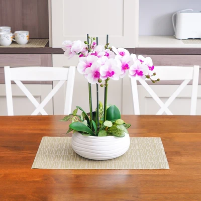Gambar Arthome Bunga Artifisial Orchid 3 Tangkai Dengan Pot 40.6x40.6x53.3 cm - Pink/Krem