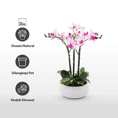 Gambar Arthome Bunga Artifisial Orchid 3 Tangkai Dengan Pot 40.6x40.6x53.3 cm - Pink/Krem
