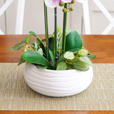 Gambar Arthome Bunga Artifisial Orchid 3 Tangkai Dengan Pot 40.6x40.6x53.3 cm - Pink/Krem