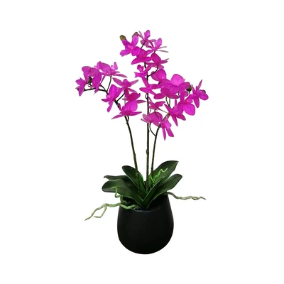 Gambar Arthome Bunga Artifisial Orchid 3 Tangkai Dengan Pot 16x32x54 cm - Ungu