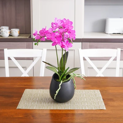 Gambar Arthome Bunga Artifisial Orchid 3 Tangkai Dengan Pot 16x32x54 cm - Ungu