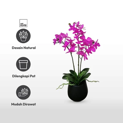 Gambar Arthome Bunga Artifisial Orchid 3 Tangkai Dengan Pot 16x32x54 cm - Ungu