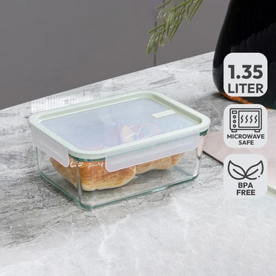 Gambar Glasslock Sens Wadah Makanan Rectangle 1.35 Liter - Hijau