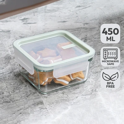 Gambar Glasslock Sens Wadah Makanan Square 450 ml - Hijau