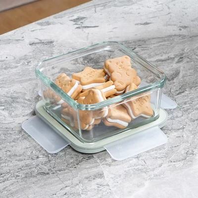 Gambar Glasslock Sens Wadah Makanan Square 450 ml - Hijau