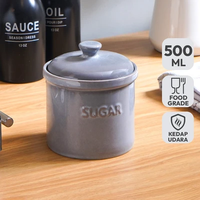 Gambar Appetite Ivy Stoples Gula Stoneware Dengan Tutup 500 ml - Abu-abu