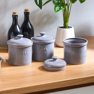 Gambar Appetite Ivy Stoples Gula Stoneware Dengan Tutup 500 ml - Abu-abu