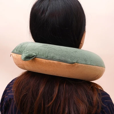 Gambar Passport Bantal Leher Treavel 30x30 cm - Hijau/Cokelat Khaki