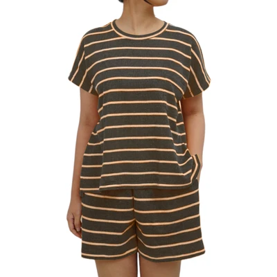 Gambar Ataru Set Loungewear Wanita Striped - Kuning/abu-abu