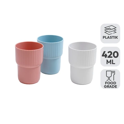 Gambar Appetite Carlo Gelas Plastik 420 ml Set 3 Pcs - Mix