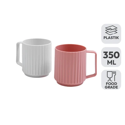 Gambar Appetite Cavin Gelas Plastik 350 ml Set 2 Pcs - Pink/Putih