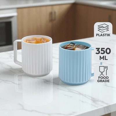 Gambar Appetite Calin Gelas Plastik 350 ml Set 2 Pcs - Biru/Putih