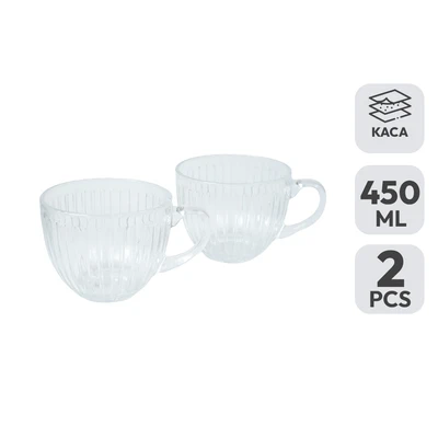 Gambar Delicia Lines Mug Kaca 450 ml Set 2 pcs Transparan