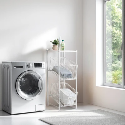 Gambar Stora Rak Penyimpanan 2 Tingkat Dengan Detachable Basket - Putih