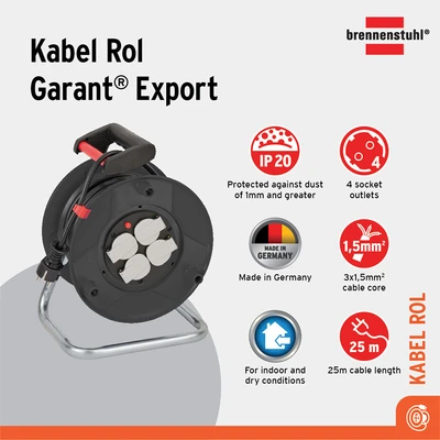Gambar Brennenstuhl Garant Kabel Roll 4 Soket 25 Meter IP20 - Hitam