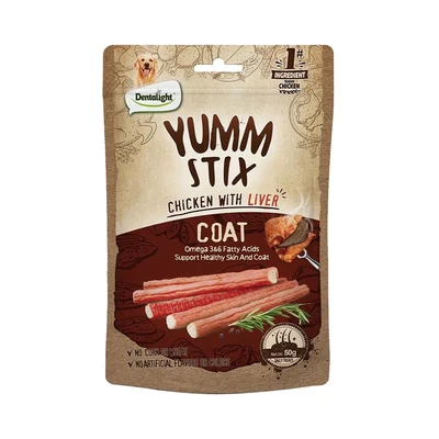 Gambar Dentalight Yumm Stix Camilan Anjing All Life Stages Coat Chicken & Liver 50 gr